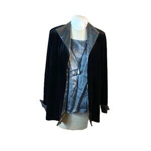 Dressbarn Womans Black & Silver Jacket Blouse Front Size 14/16